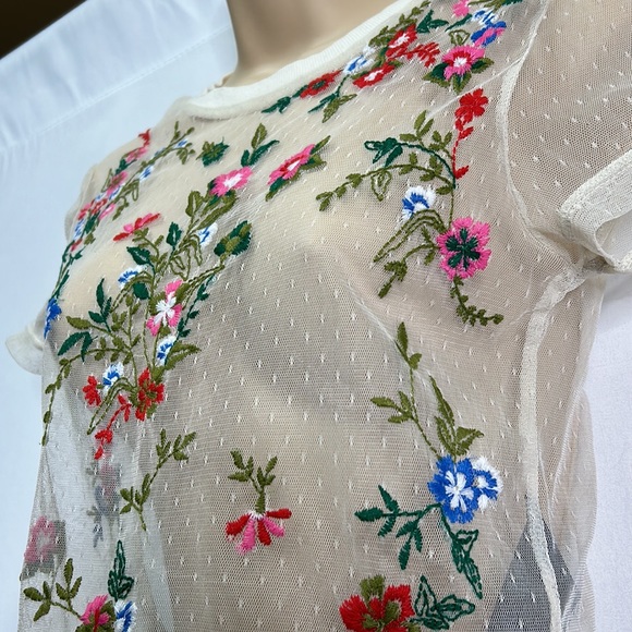 Urban Outfitters mesh floral embroidered crop top - Picture 3 of 5